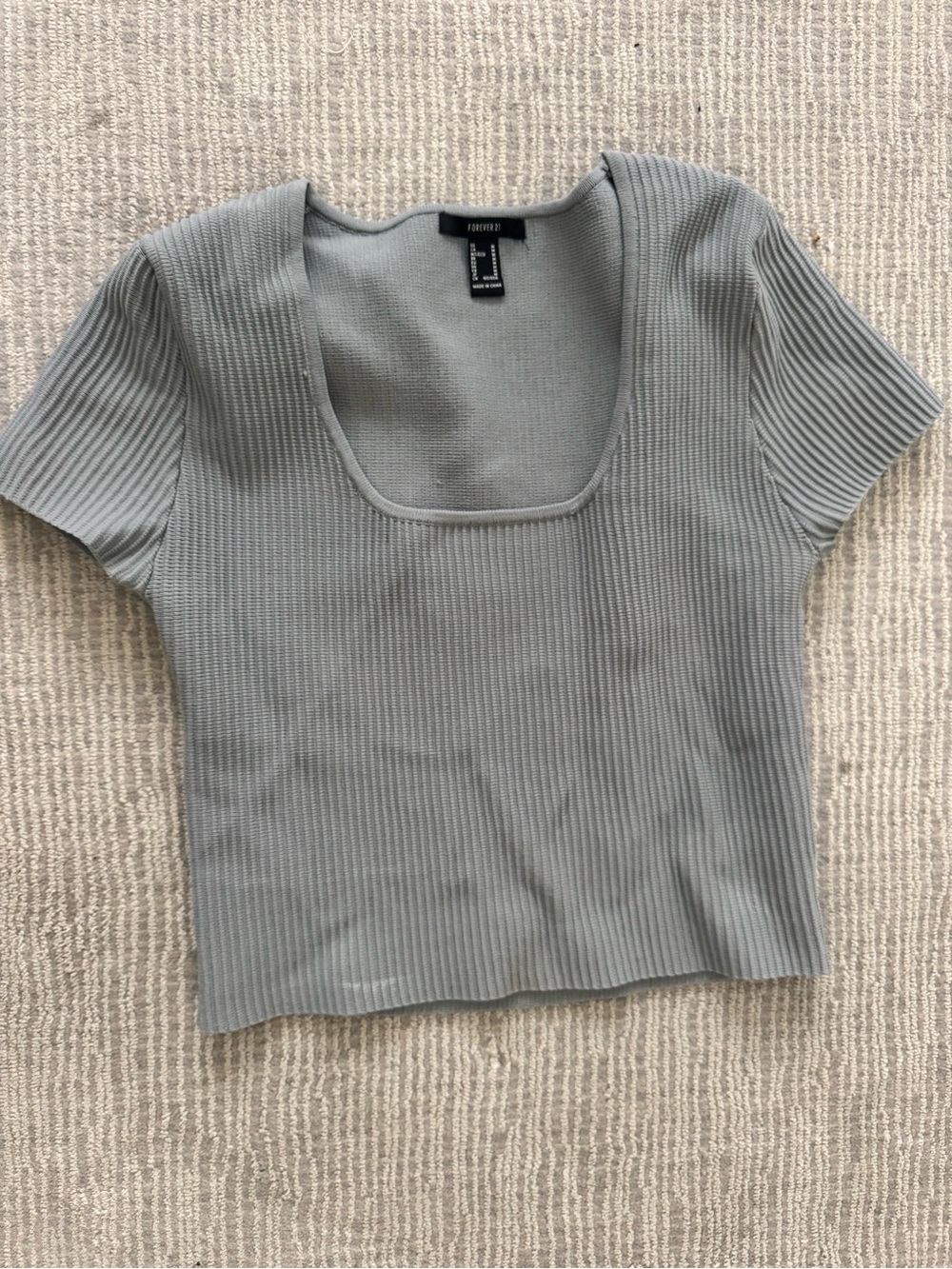 Forever 21 Light Gray Ribbed Square Neck Short Sleeve Tee